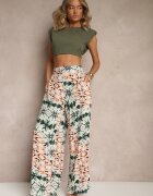 rosa Pantaloni de viscoză verzi-bej cu picioare largi cu imprimeu abstract Averora