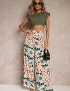 rosa Pantaloni de viscoză verzi-bej cu picioare largi cu imprimeu abstract Averora
