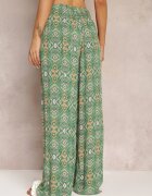 rosa Pantaloni din bumbac verde cu model abstract cu talie înaltă și elastic în talie Lilliah