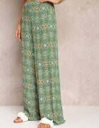 rosa Pantaloni din bumbac verde cu model abstract cu talie înaltă și elastic în talie Lilliah