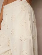 rosa Pantaloni Drepti Bej din Bumbac cu Broderie și Decorațiuni Perforate Tolazia
