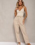 rosa Pantaloni Drepți Bej din Bumbac cu Elastic în Talie Xisela