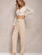 rosa Pantaloni Drepți Bej din Bumbac cu Elastic în Talie Xisela