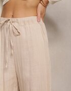 rosa Pantaloni Drepți Bej din Bumbac cu Elastic în Talie Xisela