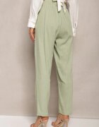 rosa Pantaloni Drepți Verde Deschis din Bumbac cu Elastic în Talie Xisela