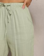 rosa Pantaloni Drepți Verde Deschis din Bumbac cu Elastic în Talie Xisela