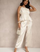 rosa Pantaloni Elegante Bej deschis cu croială largă cu luciu satinat Lionea