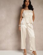 rosa Pantaloni Elegante Bej deschis cu croială largă cu luciu satinat Lionea