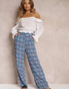 rosa Pantaloni granat din bumbac cu model abstract cu talie înaltă și elastic în talie Lilliah