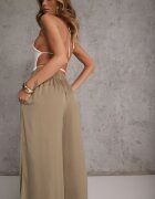 rosa Pantaloni larghi verde închis cu elastic în talie Carleny