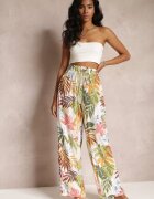 rosa Pantaloni Largi Albi cu flori cu elastic în talie Alaysa