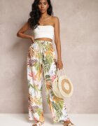 rosa Pantaloni Largi Albi cu flori cu elastic în talie Alaysa