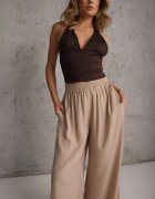 rosa Pantaloni largi bej cu elastic în talie Carleny