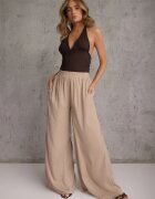 rosa Pantaloni largi bej cu elastic în talie Carleny