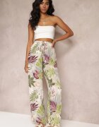 rosa Pantaloni largi bej cu flori cu elastic în talie Alaysa