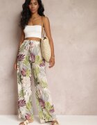 rosa Pantaloni largi bej cu flori cu elastic în talie Alaysa
