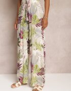 rosa Pantaloni largi bej cu flori cu elastic în talie Alaysa