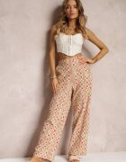 rosa Pantaloni Largi Bej cu Imprimeu Fantezie Din Bumbac bella