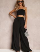 rosa Pantaloni Largi Negri cu elastic în talie Carleny