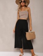 rosa Pantaloni Largi Negri cu elastic în talie Vithan