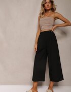 rosa Pantaloni Largi Negri cu elastic în talie Vithan