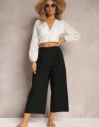 rosa Pantaloni Largi Negri cu elastic în talie Vithan