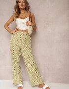 rosa Pantaloni largi verde deschis cu imprimeu fantezie din bumbac bella