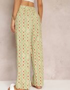 rosa Pantaloni largi verde deschis cu imprimeu fantezie din bumbac bella