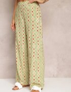rosa Pantaloni largi verde deschis cu imprimeu fantezie din bumbac bella