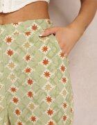 rosa Pantaloni largi verde deschis cu imprimeu fantezie din bumbac bella
