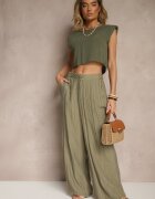 rosa Pantaloni largi Verde închis Talie înaltă Natoreia