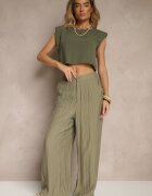 rosa Pantaloni largi Verde închis Talie înaltă Natoreia
