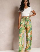 rosa Pantaloni Largi Verzi cu Imprimeu Floral cu Talie Elastică Alaysa