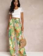 rosa Pantaloni Largi Verzi cu Imprimeu Floral cu Talie Elastică Alaysa