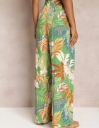 rosa Pantaloni Largi Verzi cu Imprimeu Floral cu Talie Elastică Alaysa