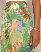 rosa Pantaloni Largi Verzi cu Imprimeu Floral cu Talie Elastică Alaysa