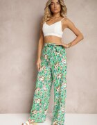rosa Pantaloni Lungi Verzi cu Craci Largi și Buzunare și Curea Textilă Omina