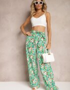 rosa Pantaloni Lungi Verzi cu Craci Largi și Buzunare și Curea Textilă Omina