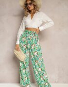 rosa Pantaloni Lungi Verzi cu Craci Largi și Buzunare și Curea Textilă Omina
