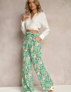 rosa Pantaloni Lungi Verzi cu Craci Largi și Buzunare și Curea Textilă Omina