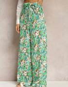 rosa Pantaloni Lungi Verzi cu Craci Largi și Buzunare și Curea Textilă Omina
