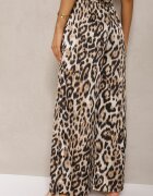 rosa Pantaloni Maro Tip Palazzo cu Mătase cu Elastic în Talie cu Imprimeu Animal Elanea