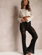 rosa Pantaloni Negri Ajurați Evazați cu șnur și elastic în talie Alinata