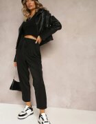 rosa Pantaloni negri cu talie înaltă cu elastic și șnur în talie și buzunare Arlettia