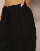 rosa Pantaloni negri drepți din bumbac cu elastic în talie Xisela