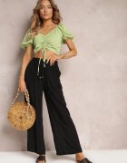 rosa Pantaloni Negri Largi cu Elastic și Șiret în Talie Gamina