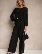 rosa Pantaloni Negri Largi din țesătură ajurată cu talie înaltă Siledis
