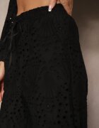 rosa Pantaloni Negri Largi din țesătură ajurată cu talie înaltă Siledis