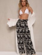 rosa Pantaloni Negri largi Talie înaltă Brodați Issedi