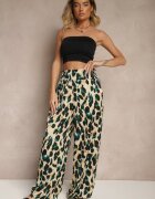 rosa Pantaloni panteră verde-bej largi cu talie înaltă Paper Bag Saliandra